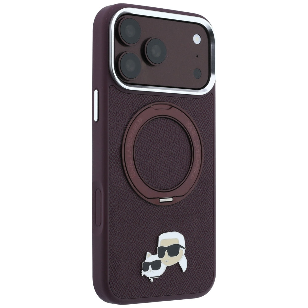 MagSafe-etui til Apple iPhone 18 Pro / 17 Pro, Karl Lagerfeld, Ring Stand 360 Karl & Choupette Pin, Vinrød