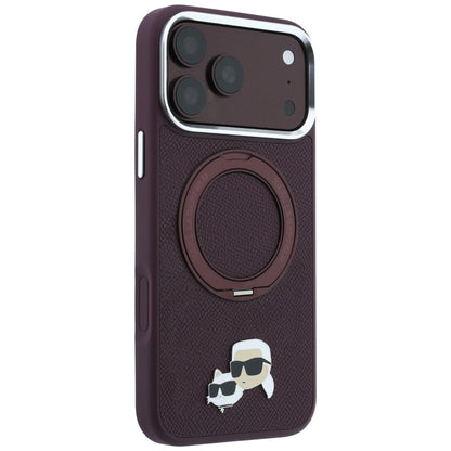 MagSafe-etui til Apple iPhone 18 Pro / 17 Pro, Karl Lagerfeld, Ring Stand 360 Karl & Choupette Pin, Vinrød