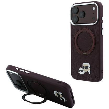 MagSafe-etui til Apple iPhone 18 Pro / 17 Pro, Karl Lagerfeld, Ring Stand 360 Karl & Choupette Pin, Vinrød