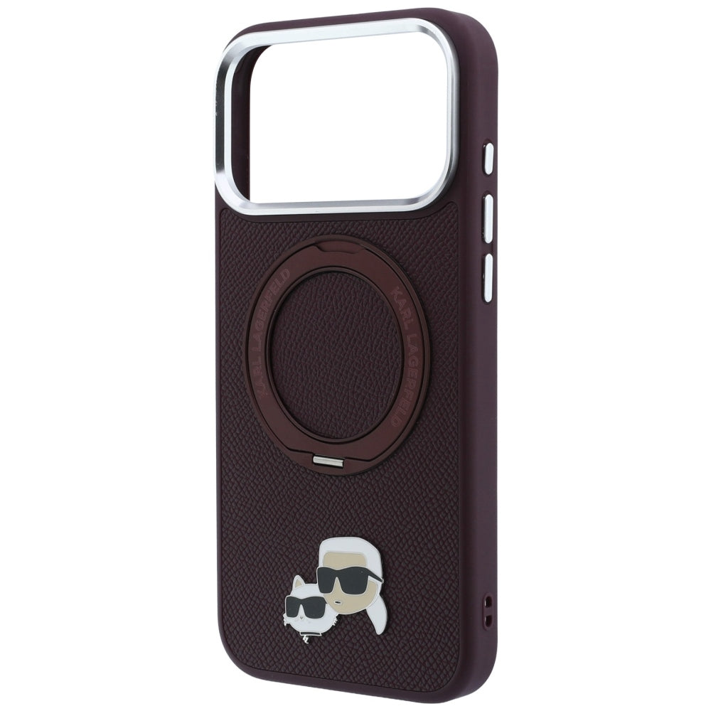 MagSafe-etui til Apple iPhone 18 Pro / 17 Pro, Karl Lagerfeld, Ring Stand 360 Karl & Choupette Pin, Vinrød