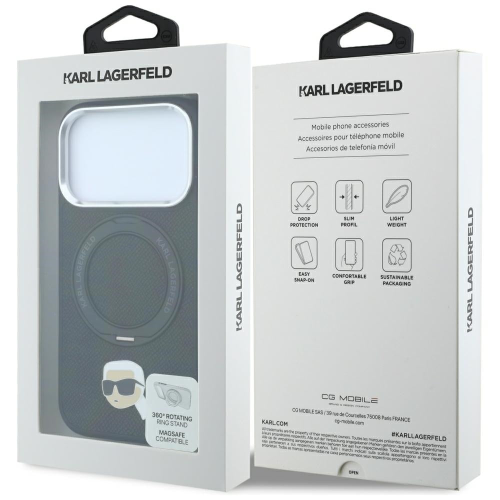 MagSafe-etui til Apple iPhone 18 Pro / 17 Pro, Karl Lagerfeld, Ring Stand 360 Karl Pin, Sort