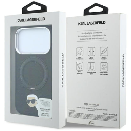 MagSafe-etui til Apple iPhone 18 Pro / 17 Pro, Karl Lagerfeld, Ring Stand 360 Karl Pin, Sort