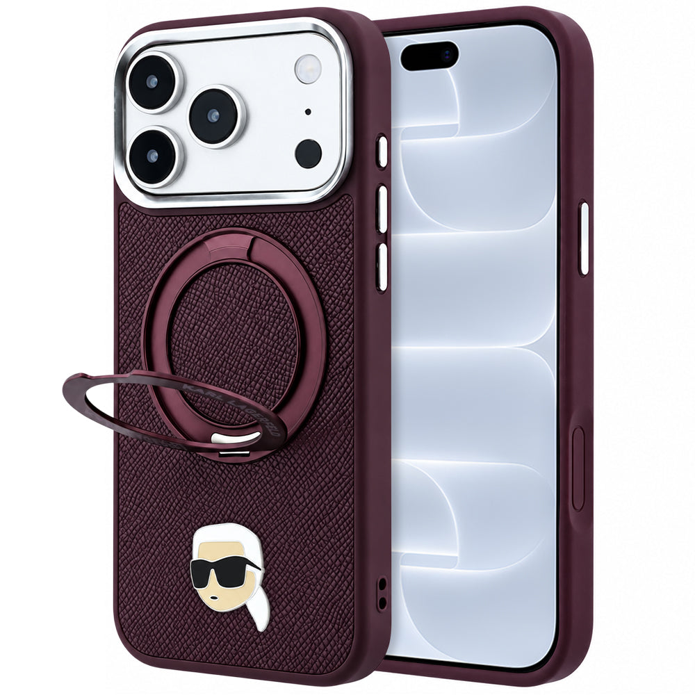 MagSafe-etui til Apple iPhone 18 Pro / 17 Pro, Karl Lagerfeld, Ring Stand 360 Karl Pin, Vinrød