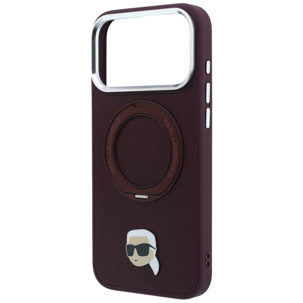 MagSafe-etui til Apple iPhone 18 Pro / 17 Pro, Karl Lagerfeld, Ring Stand 360 Karl Pin, Vinrød