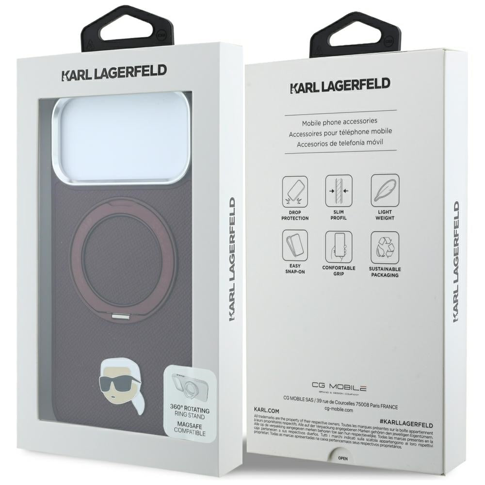 MagSafe-etui til Apple iPhone 18 Pro / 17 Pro, Karl Lagerfeld, Ring Stand 360 Karl Pin, Vinrød