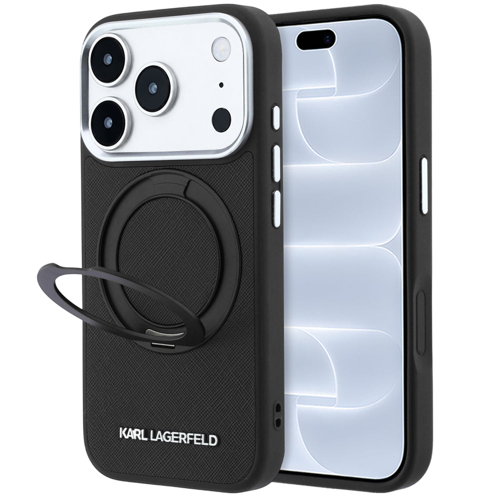 MagSafe-etui til Apple iPhone 18 Pro / 17 Pro, Karl Lagerfeld, Ring Stand 360 Saffiano, Sort
