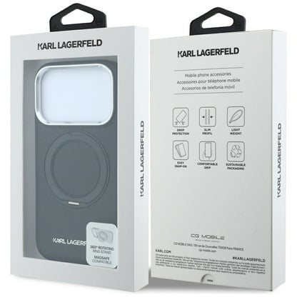MagSafe-etui til Apple iPhone 18 Pro / 17 Pro, Karl Lagerfeld, Ring Stand 360 Saffiano, Sort