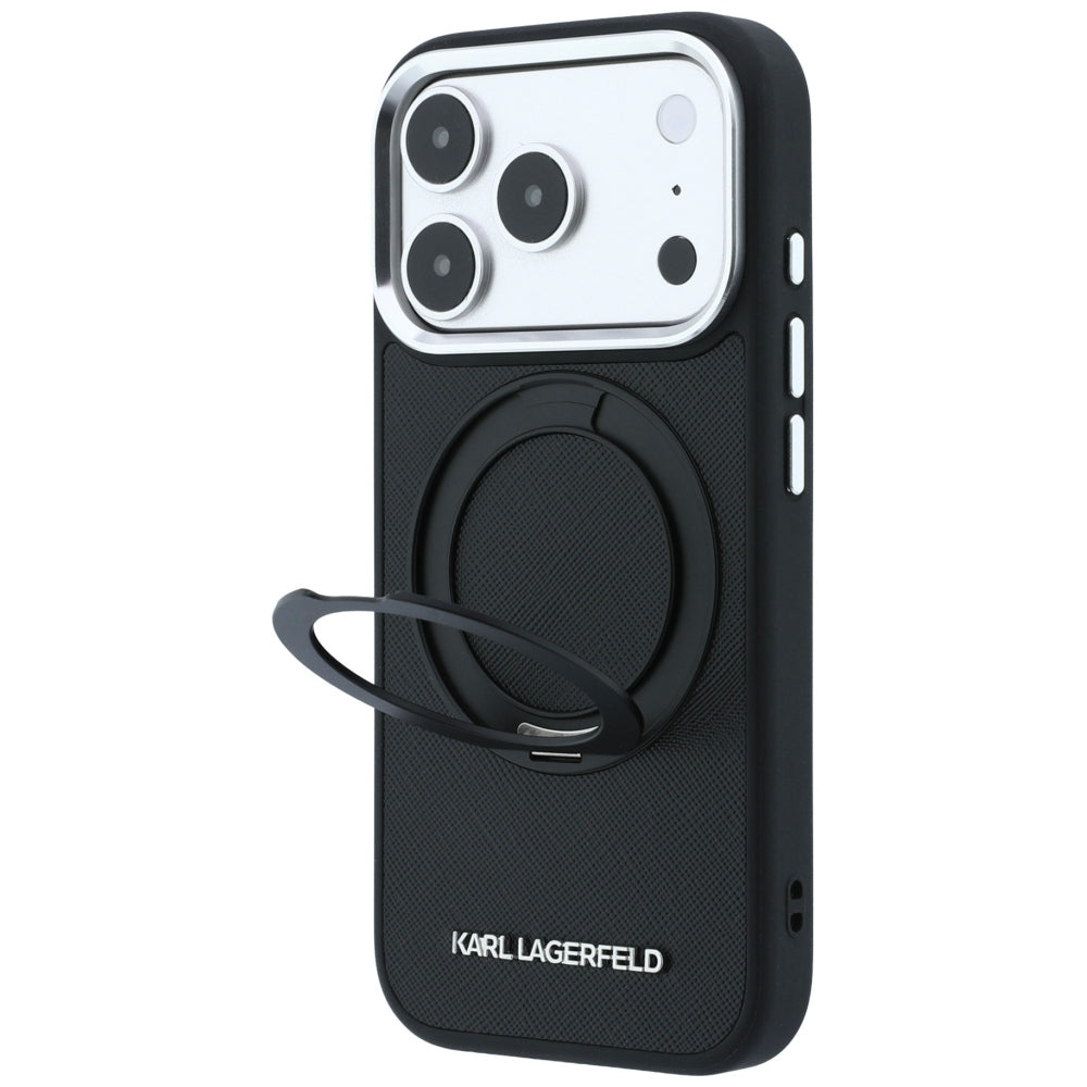 MagSafe-etui til Apple iPhone 18 Pro / 17 Pro, Karl Lagerfeld, Ring Stand 360 Saffiano, Sort