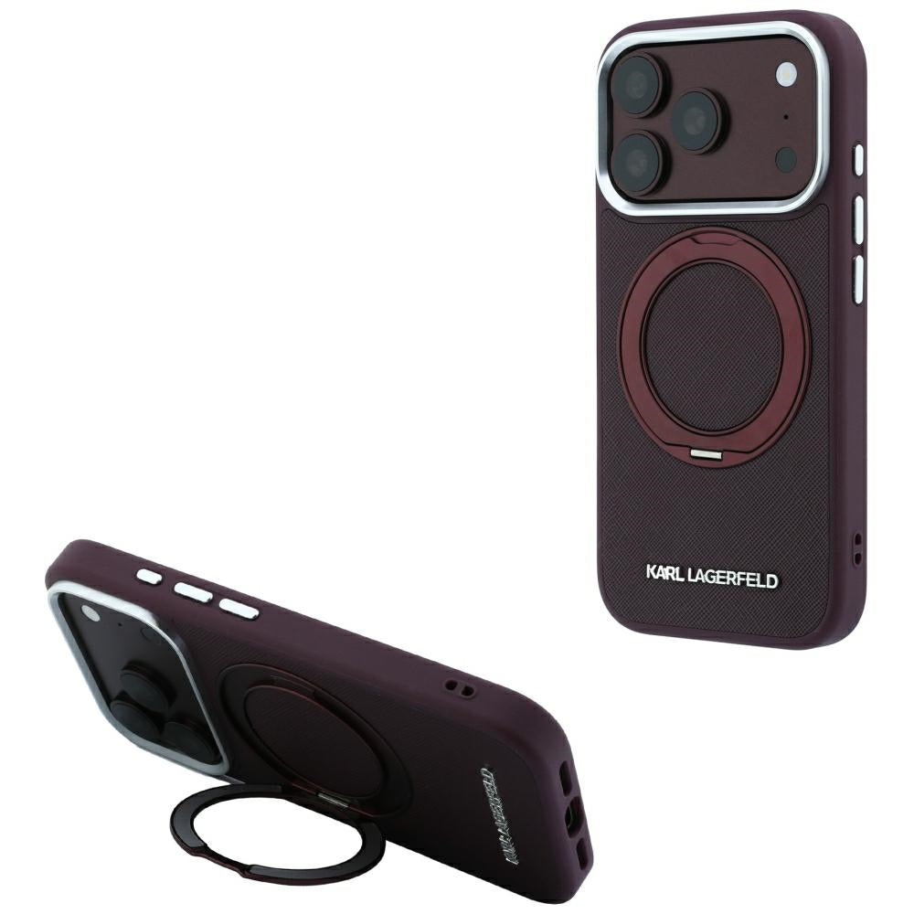MagSafe Case for Apple iPhone 18 Pro / 17 Pro, Karl Lagerfeld, Ring Stand 360 Saffiano, Burgundy