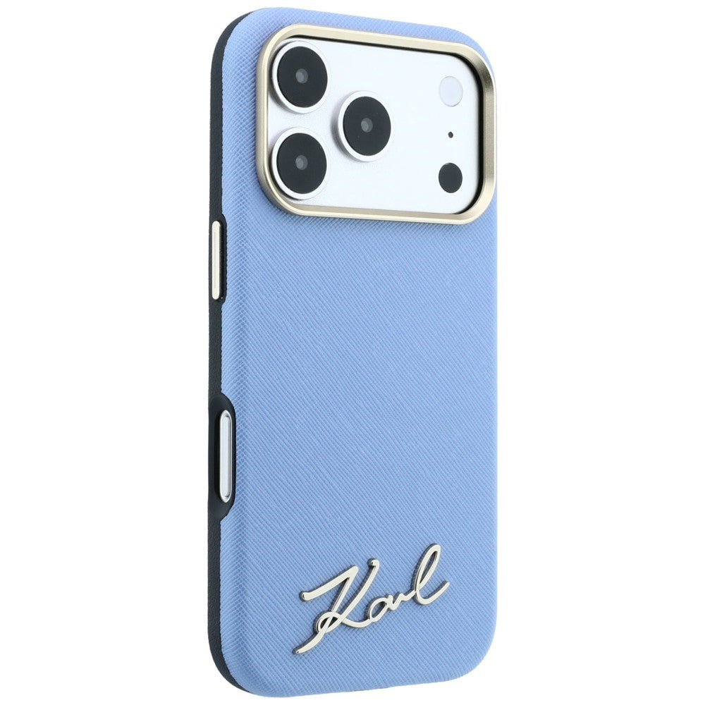 MagSafe-etui til Apple iPhone 18 Pro / 17 Pro, Karl Lagerfeld, Saffiano Small Script Metal Logo, Bleu