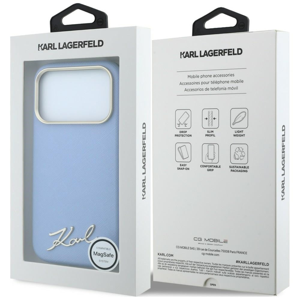 MagSafe-etui til Apple iPhone 18 Pro / 17 Pro, Karl Lagerfeld, Saffiano Small Script Metal Logo, Bleu