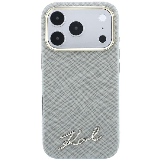 MagSafe-etui til Apple iPhone 18 Pro / 17 Pro, Karl Lagerfeld, Saffiano Small Script Metal Logo, Grå Beige