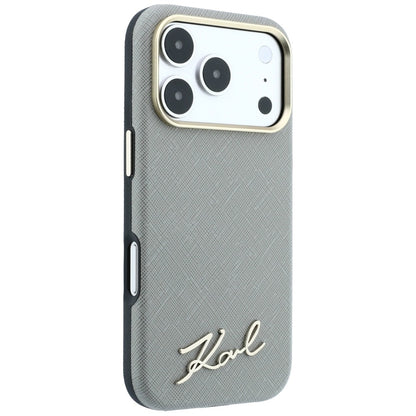 MagSafe-etui til Apple iPhone 18 Pro / 17 Pro, Karl Lagerfeld, Saffiano Small Script Metal Logo, Grå Beige
