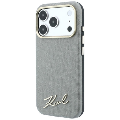 MagSafe-etui til Apple iPhone 18 Pro / 17 Pro, Karl Lagerfeld, Saffiano Small Script Metal Logo, Grå Beige