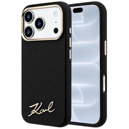 MagSafe-etui til Apple iPhone 18 Pro / 17 Pro, Karl Lagerfeld, Saffiano Small Script Metal Logo, Sort