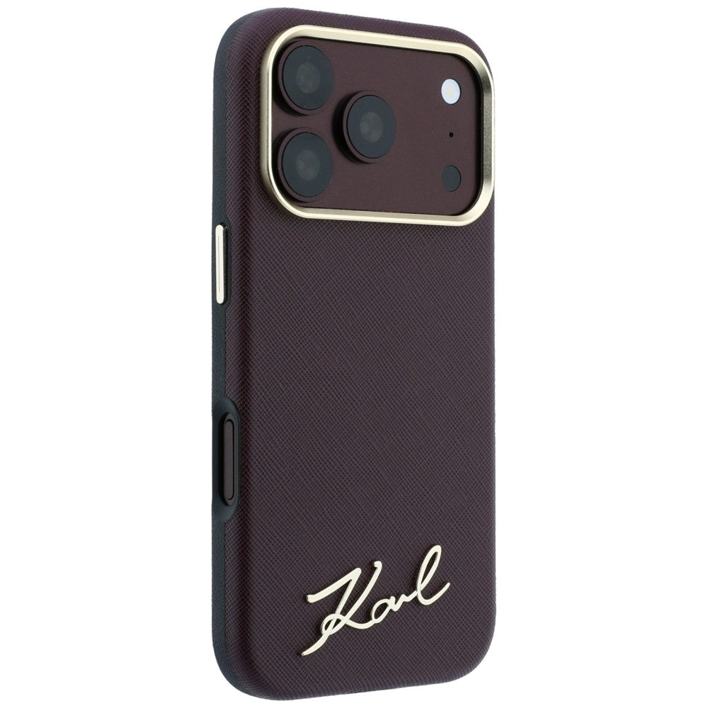 MagSafe-etui til Apple iPhone 18 Pro / 17 Pro, Karl Lagerfeld, Saffiano Small Script Metal Logo, Vinrød