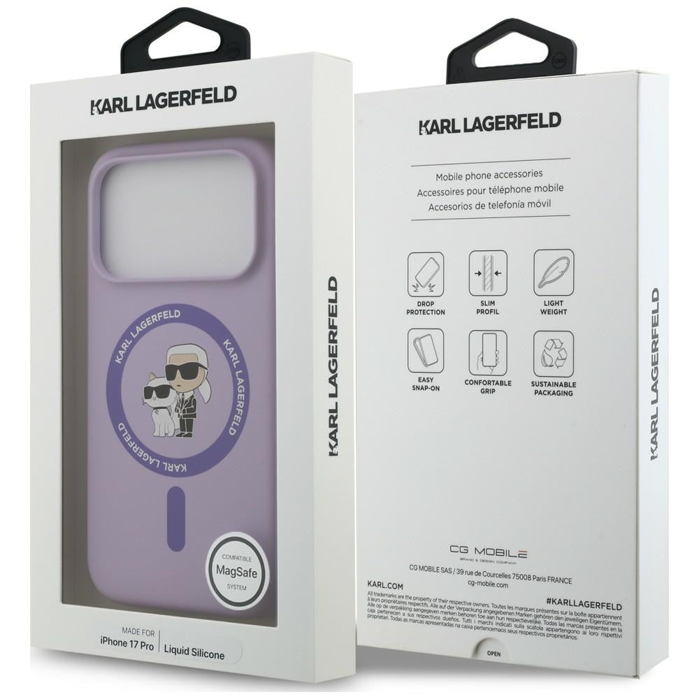 MagSafe Case for Apple iPhone 18 Pro / 17 Pro, Karl Lagerfeld, Silicone Ring Karl & Choupette, Purple