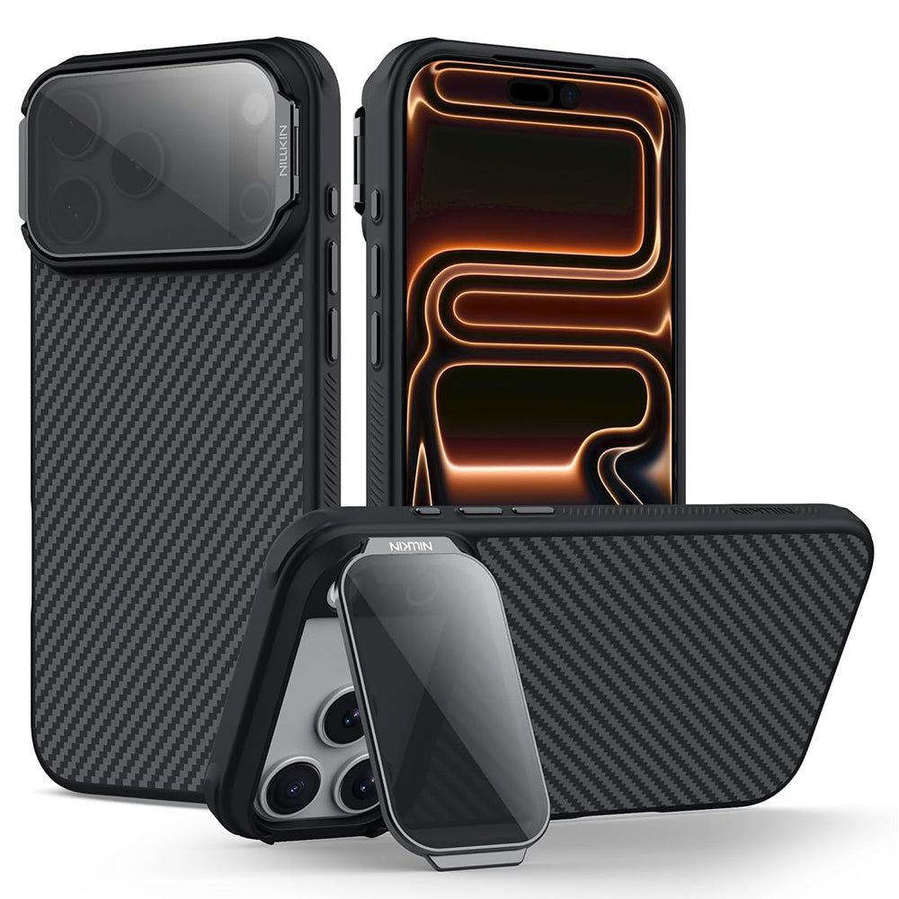 MagSafe-etui til Apple iPhone 18 Pro / 17 Pro, Nillkin, CarboProp med gennemsigtigt sort linsecover, sort