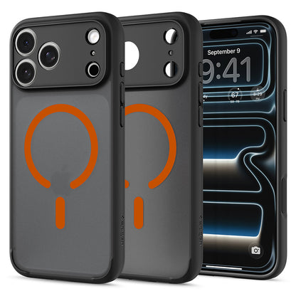 MagSafe-etui til Apple iPhone 18 Pro / 17 Pro, Spigen, Ultra Hybrid, Sort Orange Satin ACS12162