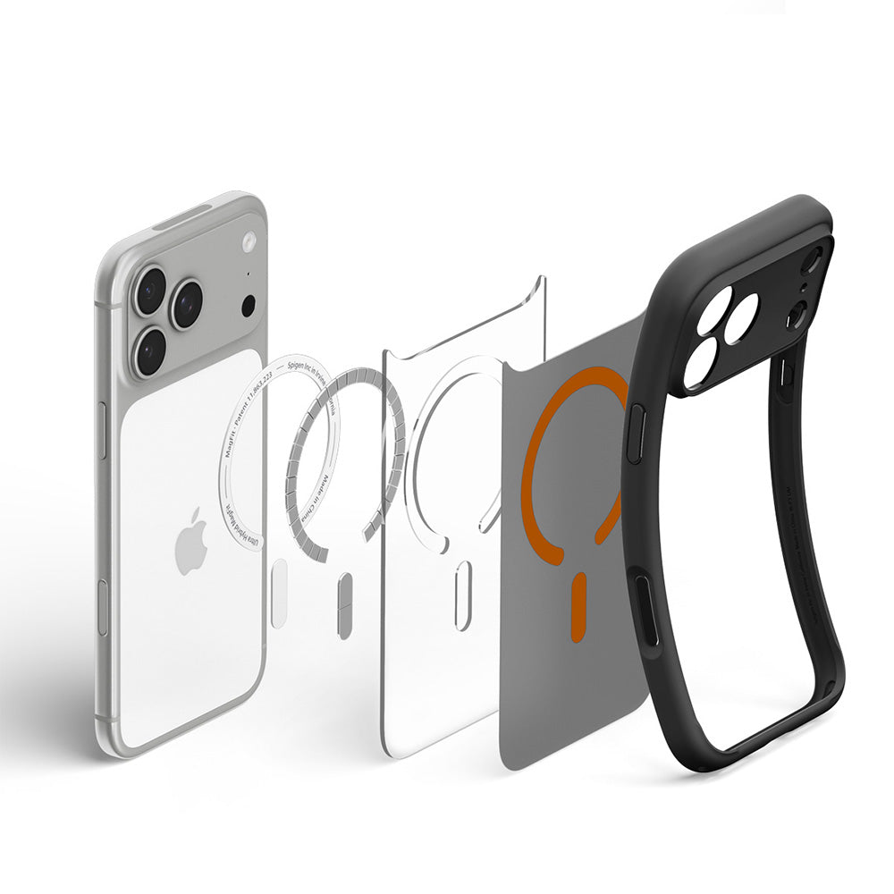 MagSafe-etui til Apple iPhone 18 Pro / 17 Pro, Spigen, Ultra Hybrid, Sort Orange Satin ACS12162