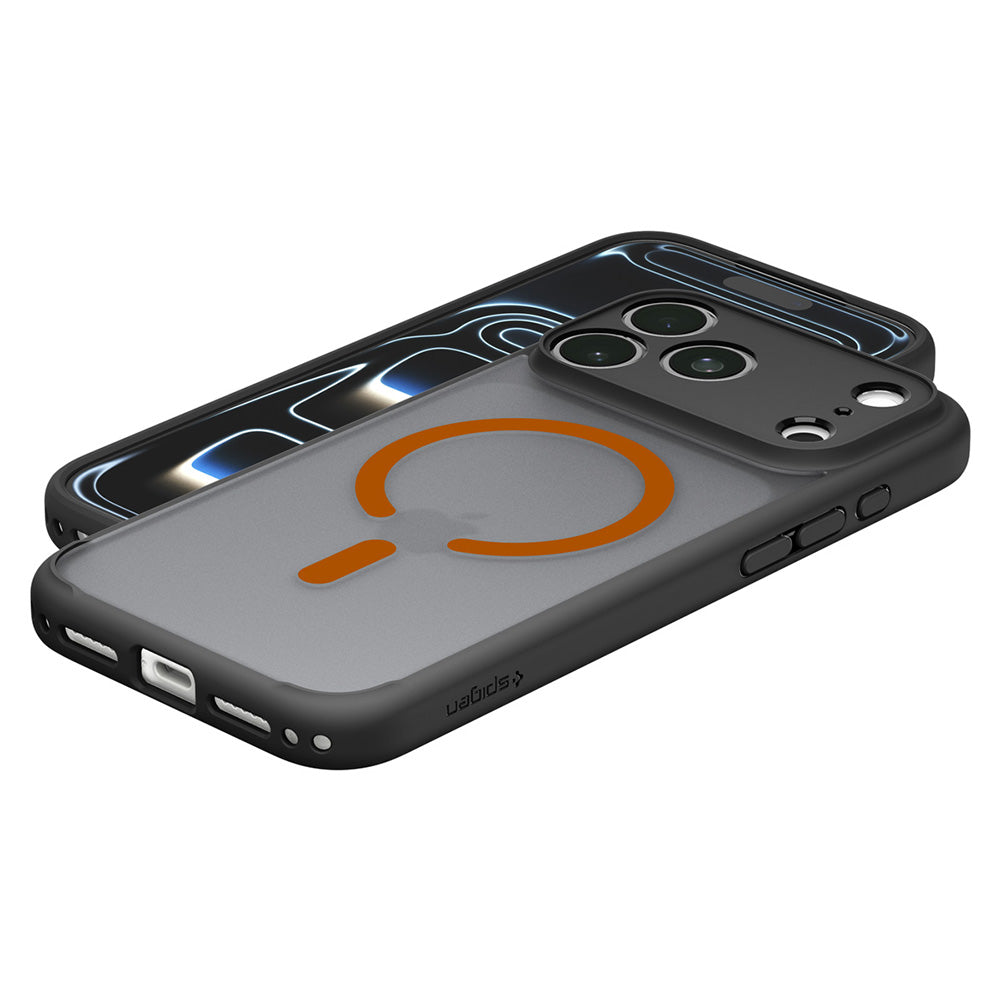 MagSafe-etui til Apple iPhone 18 Pro / 17 Pro, Spigen, Ultra Hybrid, Sort Orange Satin ACS12162