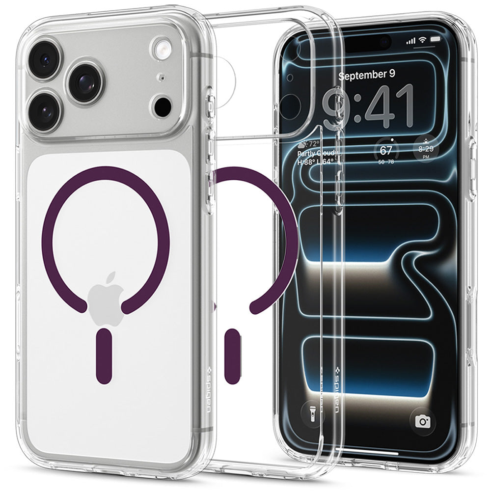 MagSafe-cover til Apple iPhone 18 Pro / 17 Pro, Spigen, Ultra Hybrid, gennemsigtig bordeaux ACS12335