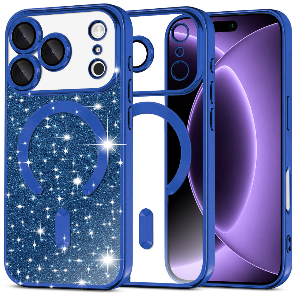 MagSafe-etui til Apple iPhone 18 Pro / 17 Pro, Techsuit, Luxury Glitter, Mørkeblå