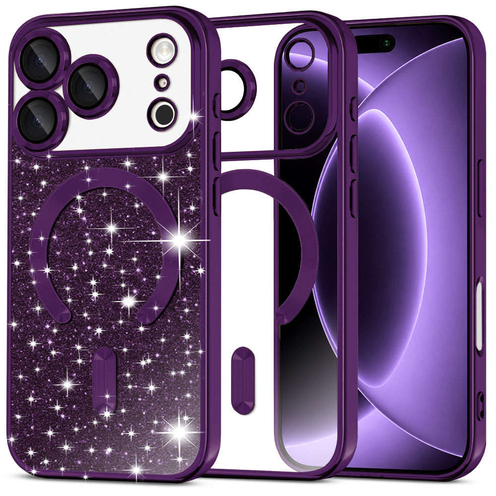 MagSafe-etui til Apple iPhone 18 Pro / 17 Pro, Techsuit, Luxury Glitter, Mørkelilla