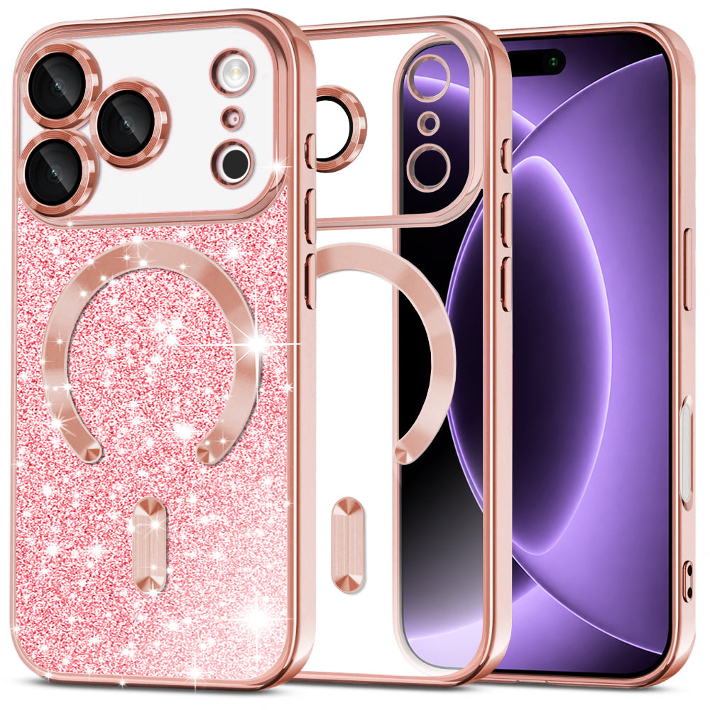 MagSafe-etui til Apple iPhone 18 Pro / 17 Pro, Techsuit, Luxury Glitter, Lyserød Guld