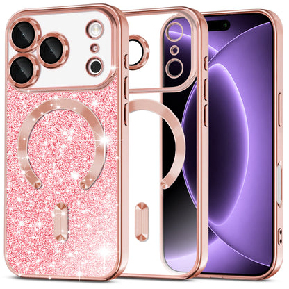 MagSafe-etui til Apple iPhone 18 Pro / 17 Pro, Techsuit, Luxury Glitter, Lyserød Guld