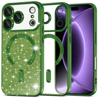 MagSafe-etui til Apple iPhone 18 Pro / 17 Pro, Techsuit, Luxury Glitter, Mørkegrøn
