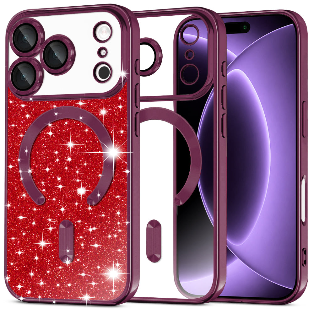 MagSafe-etui til Apple iPhone 18 Pro / 17 Pro, Techsuit, Luxury Glitter, Mørk Kirsebærrød