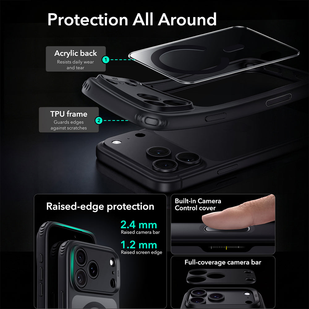 MagSafe-etui til Apple iPhone 18 Pro Max / 17 Pro Max, ESR, Classic Hybrid, Sort Transparent