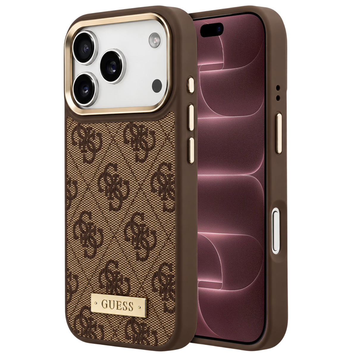 MagSafe-cover til Apple iPhone 18 Pro Max / 17 Pro Max, Guess, 4G Logo Plate, brun