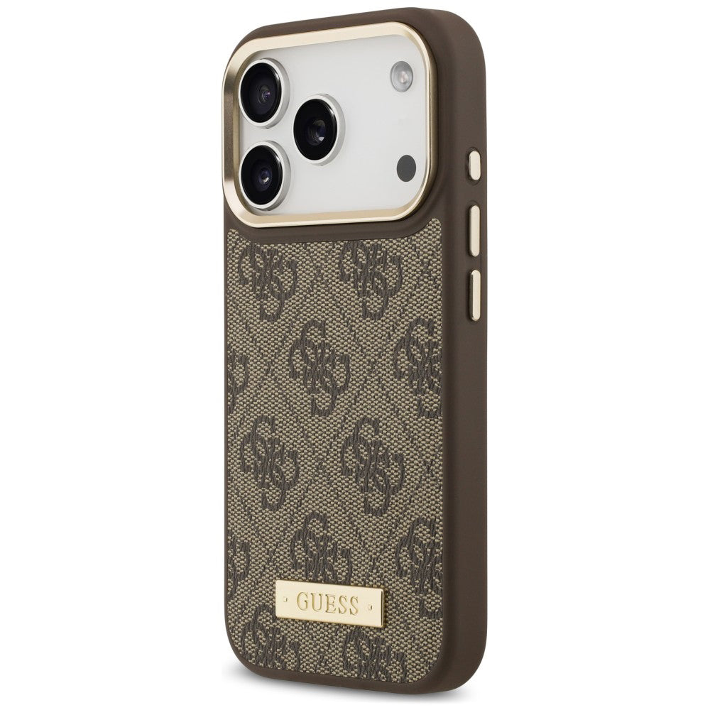 MagSafe-cover til Apple iPhone 18 Pro Max / 17 Pro Max, Guess, 4G Logo Plate, brun