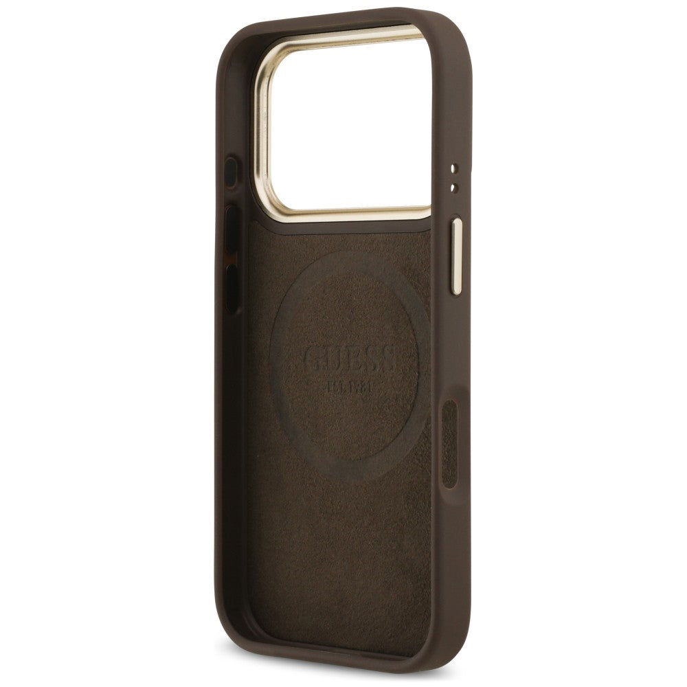 MagSafe-cover til Apple iPhone 18 Pro Max / 17 Pro Max, Guess, 4G Logo Plate, brun