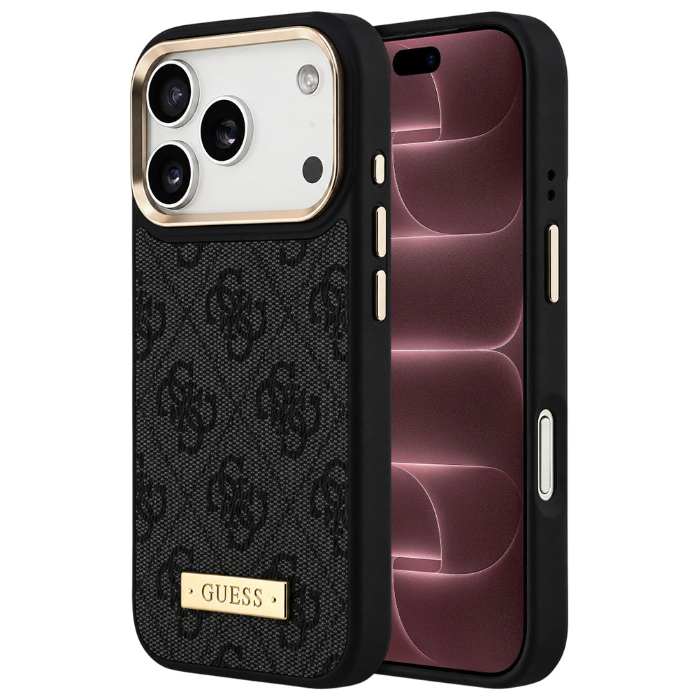 MagSafe-cover til Apple iPhone 18 Pro Max / 17 Pro Max, Guess, 4G Logo Plate, sort