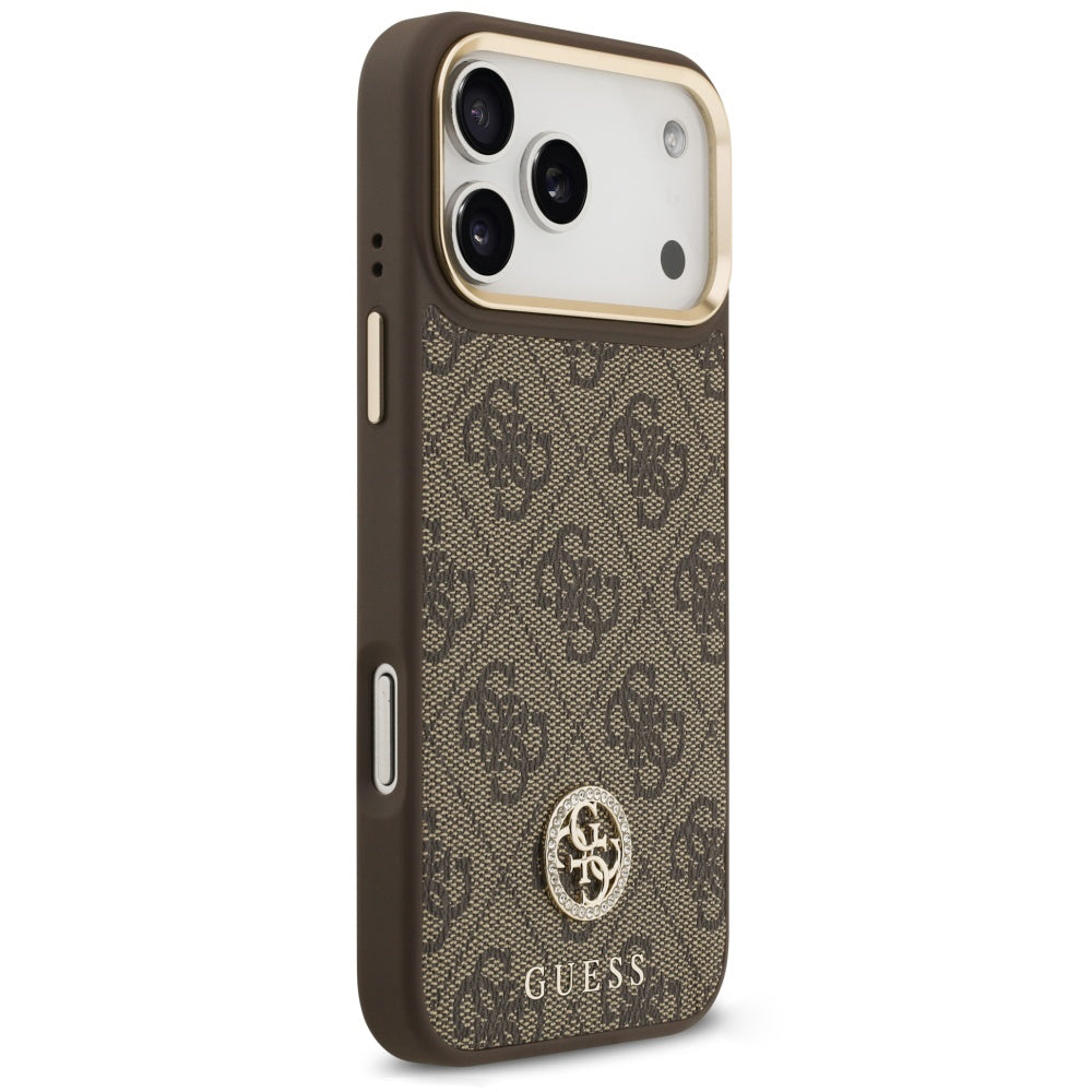 MagSafe Case for Apple iPhone 18 Pro Max / 17 Pro Max, Guess, 4G Strass Logo, Brown