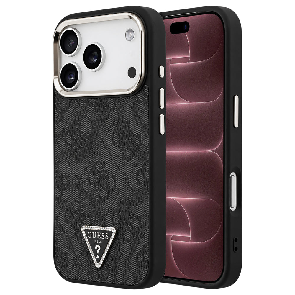 MagSafe-cover til Apple iPhone 18 Pro Max / 17 Pro Max, Guess, 4G Triangle Logo, sort og guld