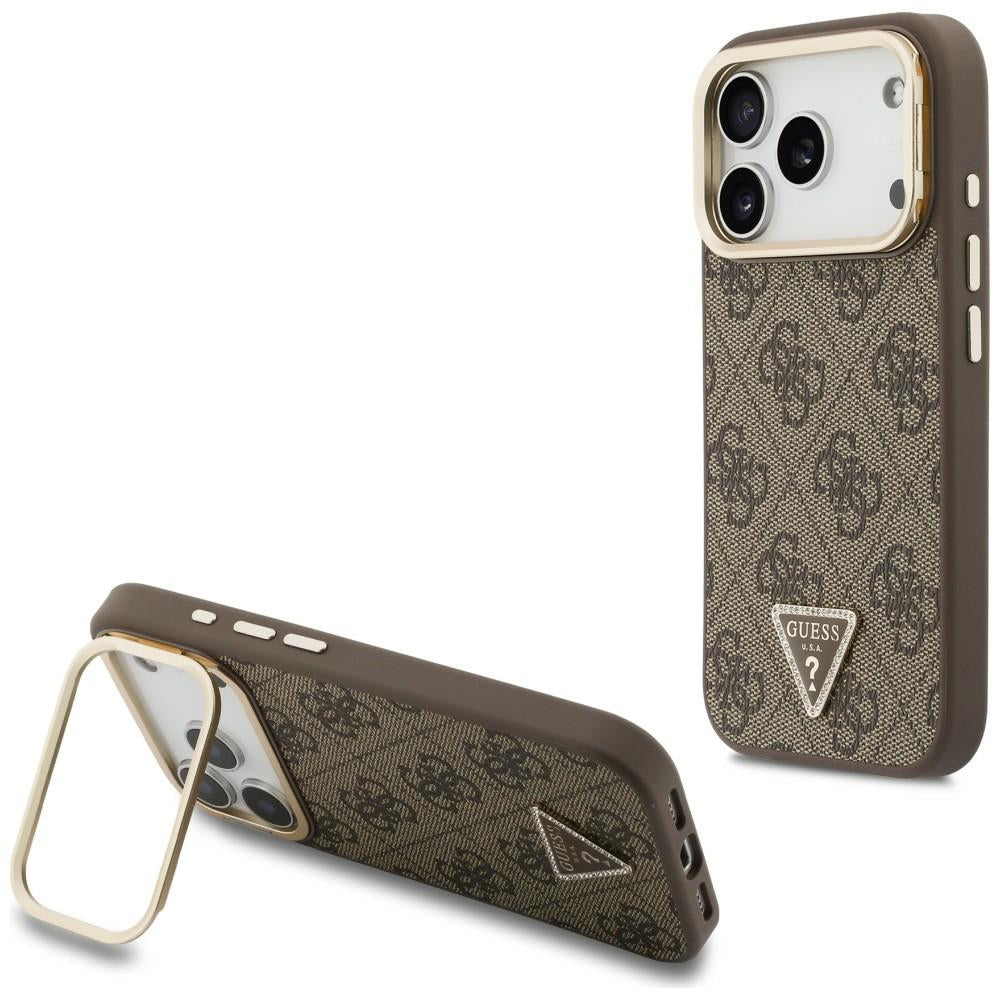 MagSafe Case for Apple iPhone 18 Pro Max / 17 Pro Max, Guess, 4G Triangle Logo & Camera Stand, Brown