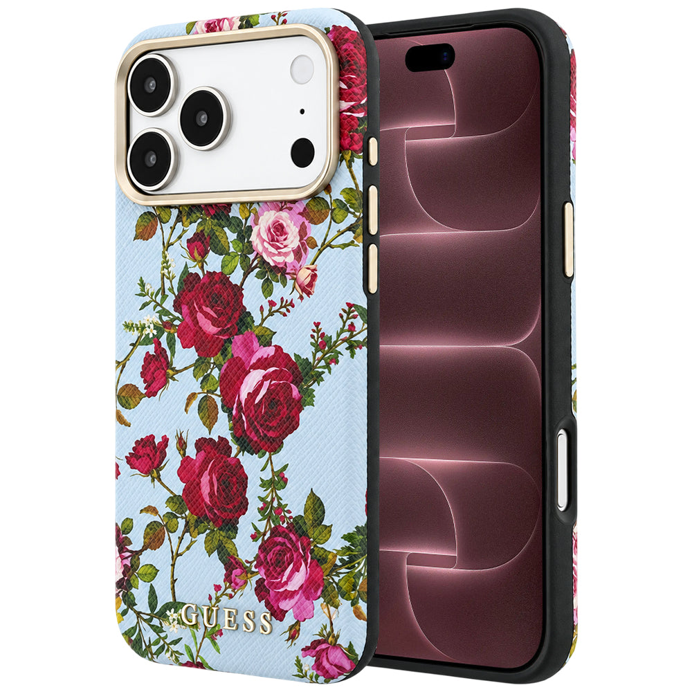MagSafe-cover til Apple iPhone 18 Pro Max / 17 Pro Max, Guess, Blossom Roses Print, blåfarvet