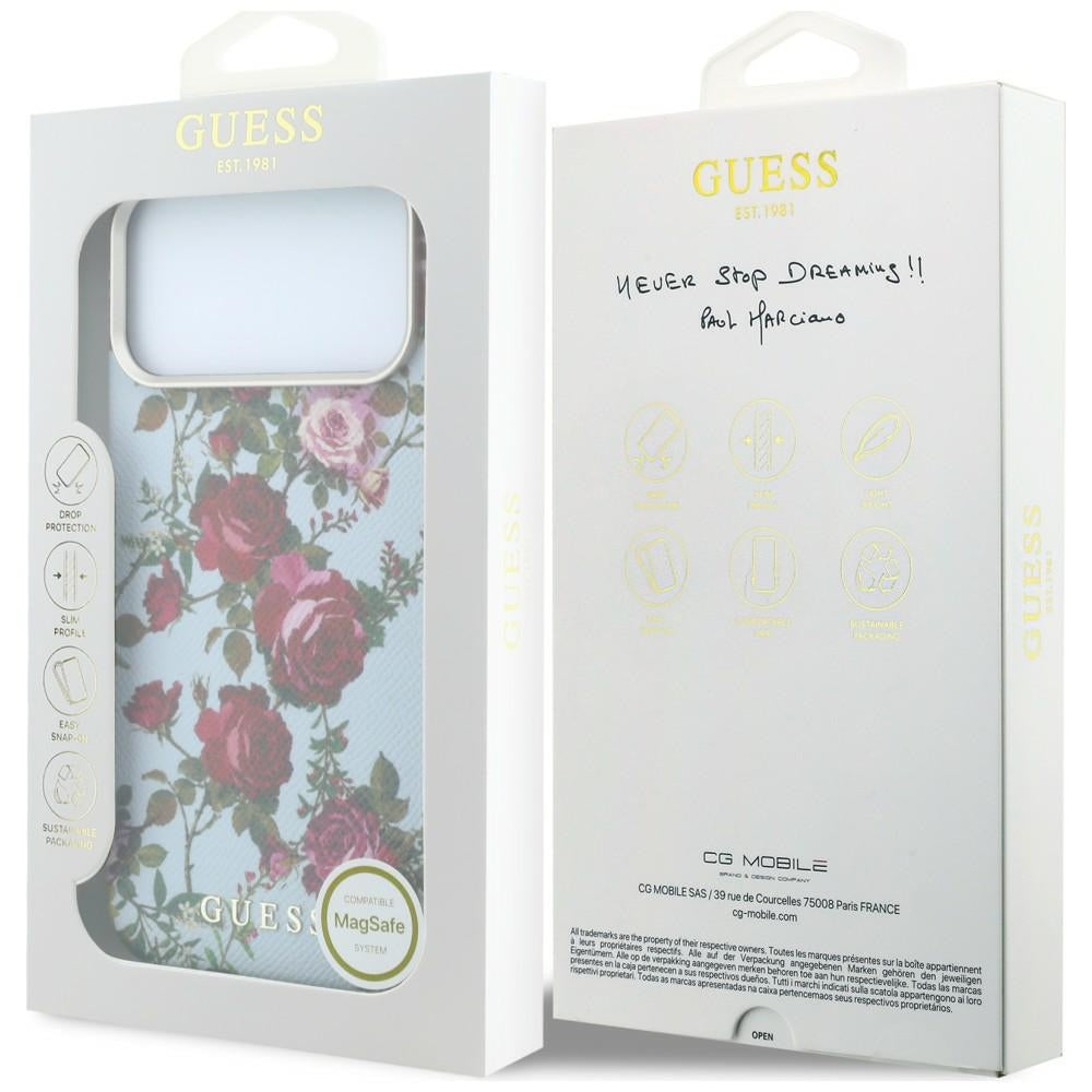 MagSafe-cover til Apple iPhone 18 Pro Max / 17 Pro Max, Guess, Blossom Roses Print, blåfarvet