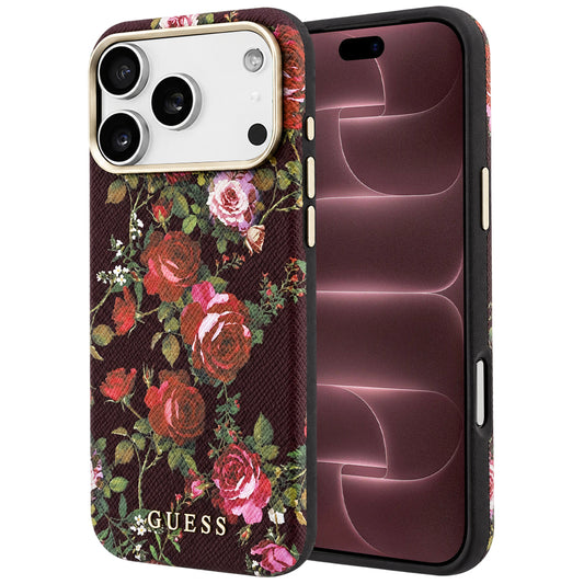 MagSafe Case for Apple iPhone 18 Pro Max / 17 Pro Max, Guess, Blossom Roses Print, Burgundy