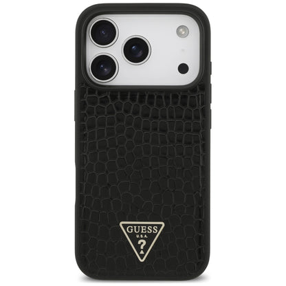 MagSafe-cover til Apple iPhone 18 Pro Max / 17 Pro Max, Guess, Croco Triangle Logo, sort