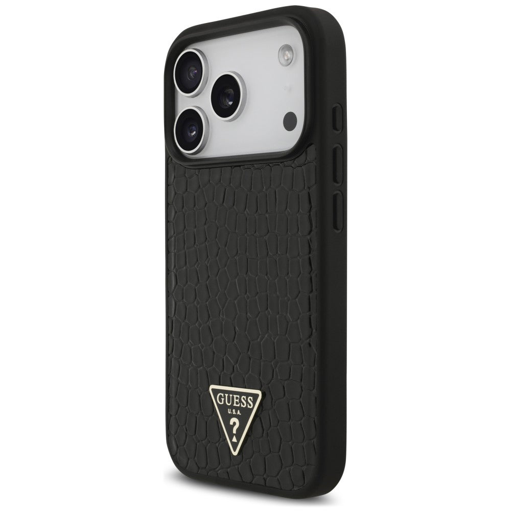 MagSafe-cover til Apple iPhone 18 Pro Max / 17 Pro Max, Guess, Croco Triangle Logo, sort