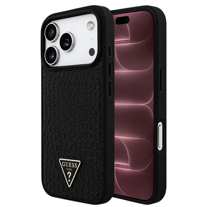 MagSafe-cover til Apple iPhone 18 Pro Max / 17 Pro Max, Guess, Croco Triangle Logo, sort