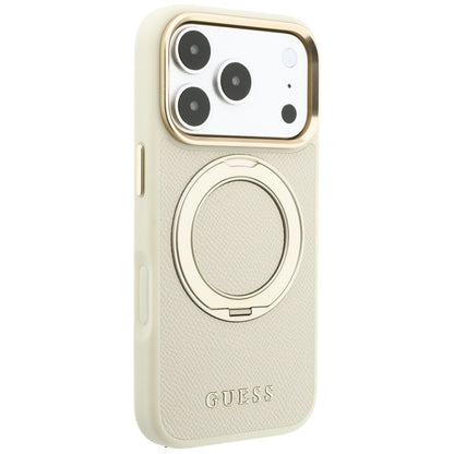 MagSafe-etui til Apple iPhone 18 Pro Max / 17 Pro Max, Guess, Grained Ring Stand 360 Classic, Beige