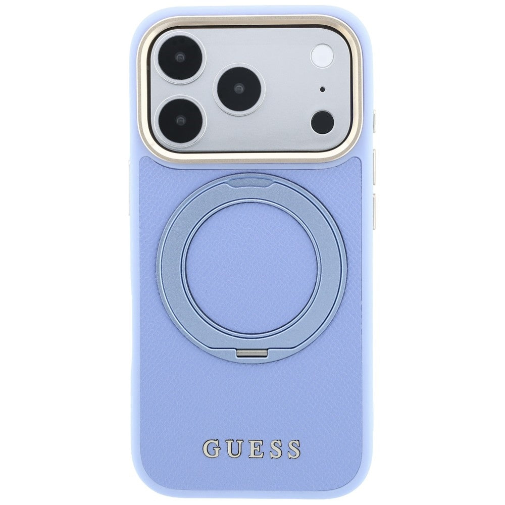 MagSafe Case for Apple iPhone 18 Pro Max / 17 Pro Max, Guess, Grained Ring Stand 360 Classic, Blue