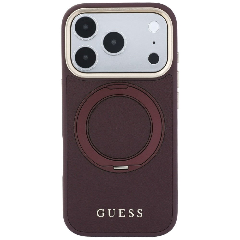 MagSafe-etui til Apple iPhone 18 Pro Max / 17 Pro Max, Guess, Grained Ring Stand 360 Classic, Vinrød