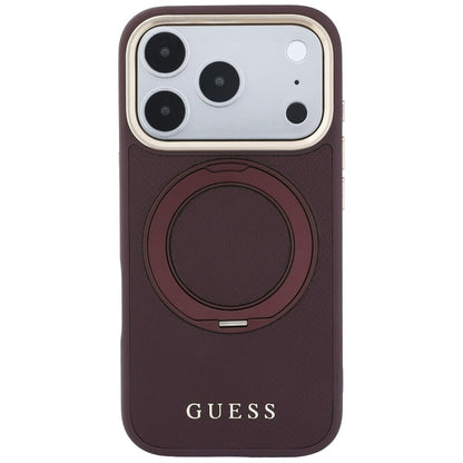 MagSafe-etui til Apple iPhone 18 Pro Max / 17 Pro Max, Guess, Grained Ring Stand 360 Classic, Vinrød